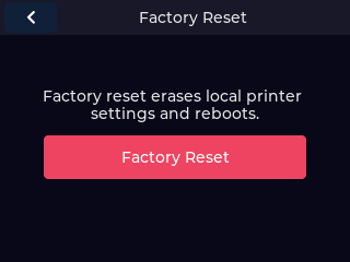Factory Reset screen