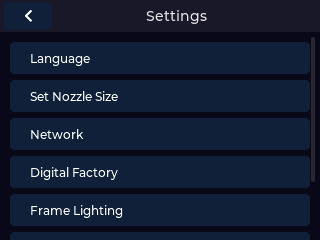 Settings screen