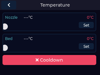 Temperature screen with drag sliders